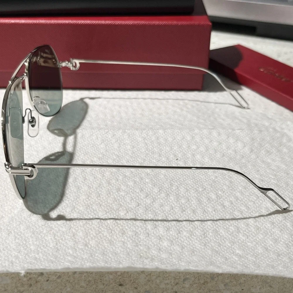 Cartier Sunglasses Mens Silver Green Aviator Metal C361 89FR Made In France